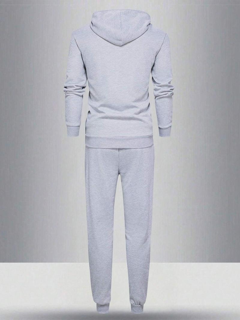 Men's Plush Hoodie & Drawstring Waist Sweatpants Two-Piece Set, Casual Lounge Set, Men's Spring & Fall Clothes