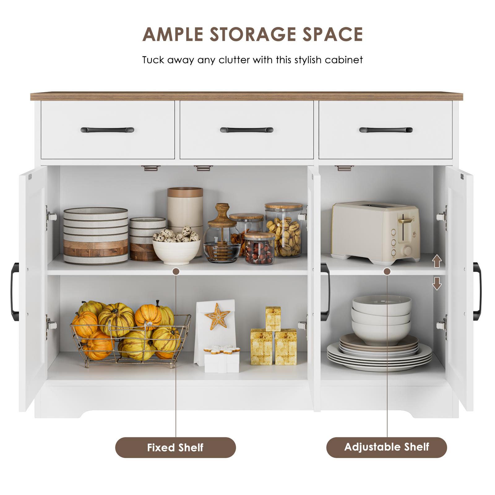 HOSTACK Modern Farmhouse Sideboard Buffet Cabinet, Barn Doors Buffet Storage Cabinet with Drawers and Shelves, Wood Coffee Bar Cabinet with Storage for Kitchen, Dining Room