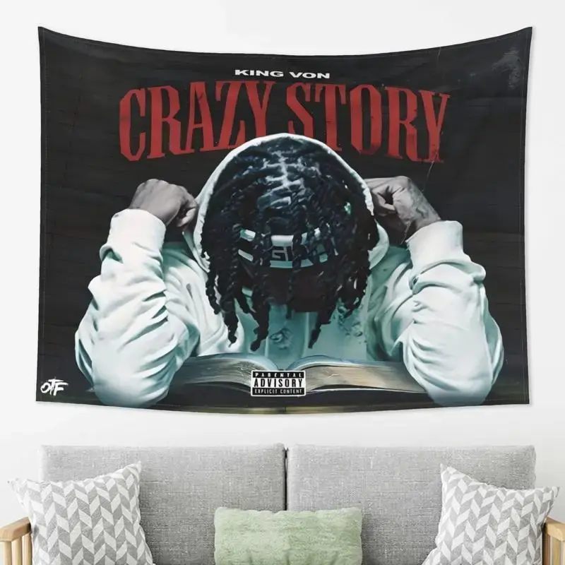King Von Crazy Story Decorative Tapestry - Stylish Lightweight Polyester Peach Light Beige Fabric, Anti-Wrinkle Durable Portable Home Wall Hanging, Living Room Wall Decor, DecorWall Flag 3*5 flag