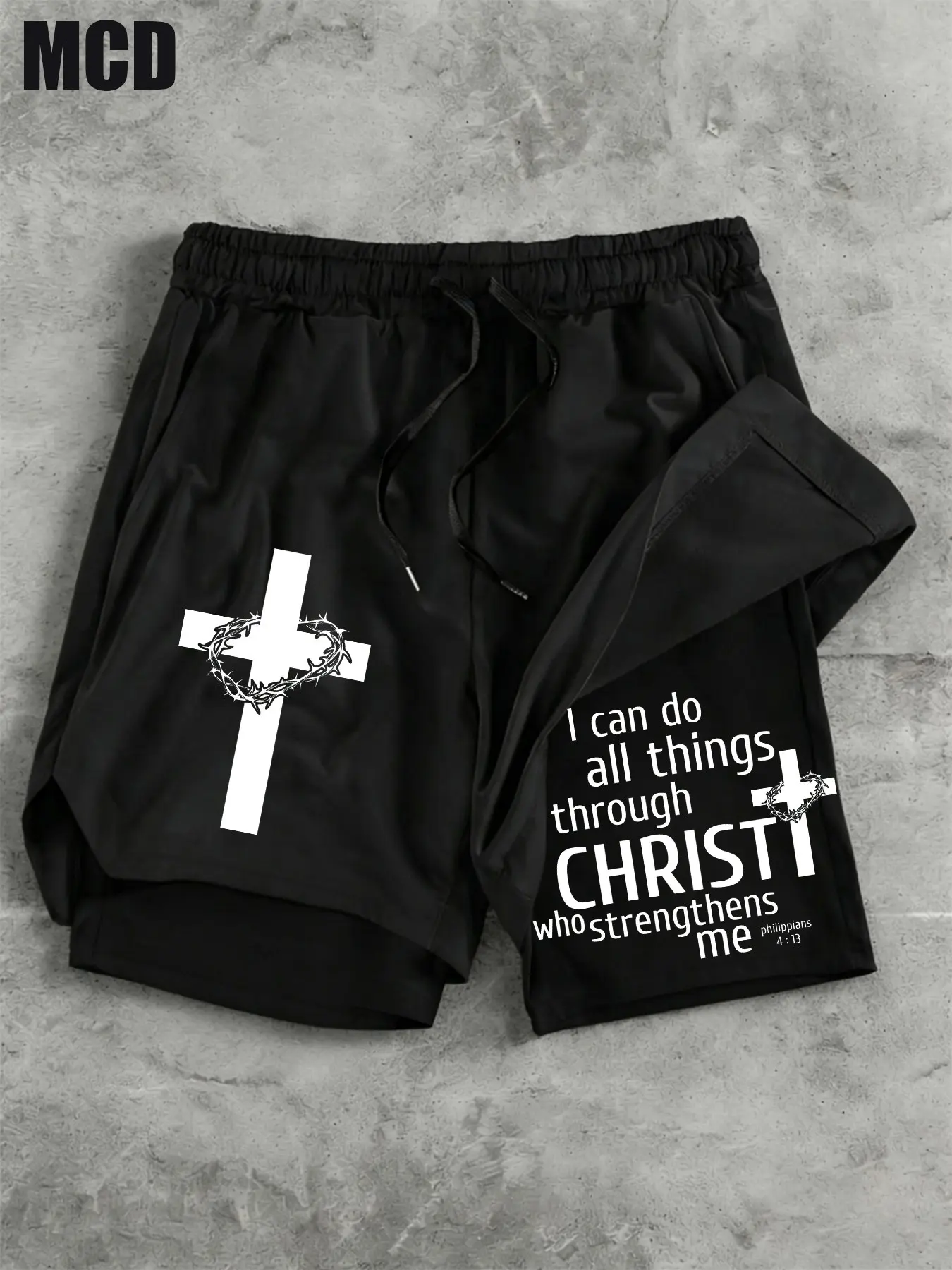 Mcd Cross Thorn Crown Print 2-In-1 Shorts, Quick Dry Compression Liner, Drawstring Waist, Unisex Athletic Shorts for Gym & Casual Wear