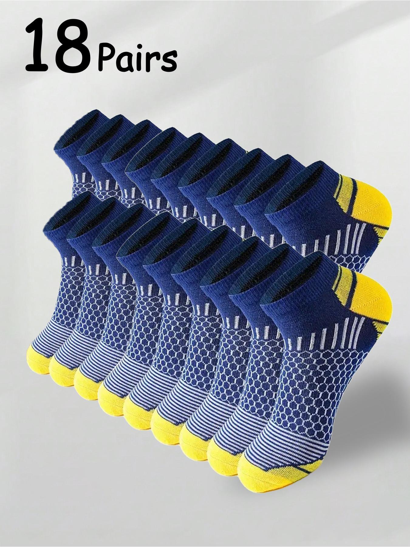 Men's Patchwork Honeycomb Print Ankle Socks, Sports Athletic Socks, Breathable Comfortable Socks for Daily Wear, Athletic Running Socks for Men