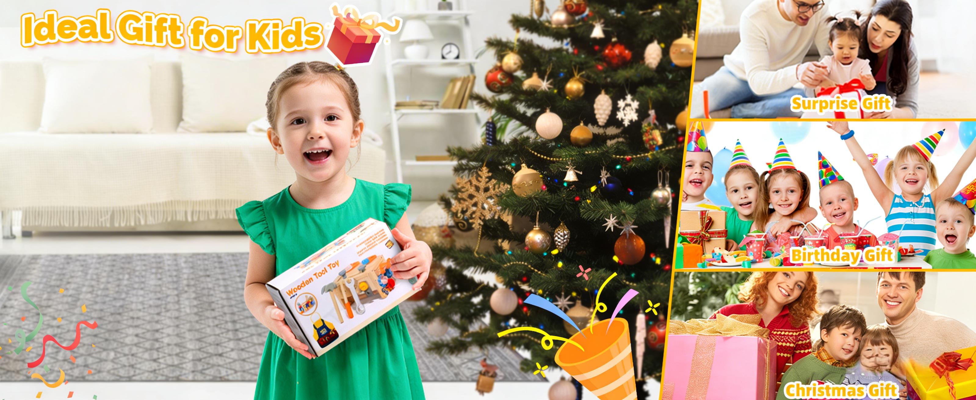 Montessori Kids Tool Set,Wooden Kids Tool Set with Apron,39 PCS Wooden Toddler Tool Bench Box Montessori Toys for 2 3 4 Year Old Boys Girls, Educational STEM Construction Toys Pretend Play Toddler Toys Age 3-5 Birthday Gift