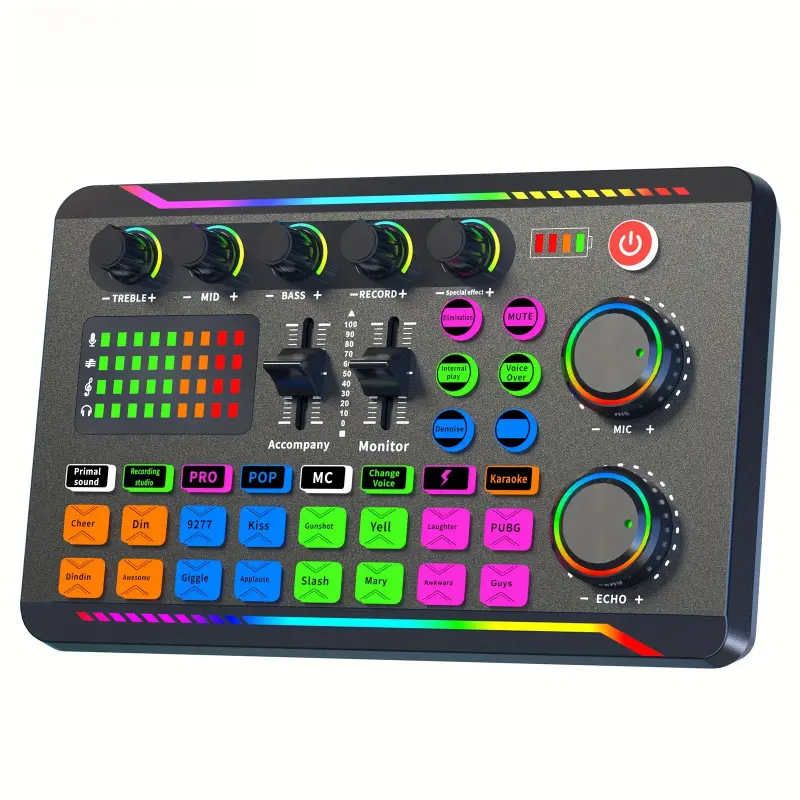 USB sound card rechargeable DJ mixer audio effects processor, perfect for podcasts, gaming gifts, and a patriotic Independence Day present for him, Live Audio Mixer