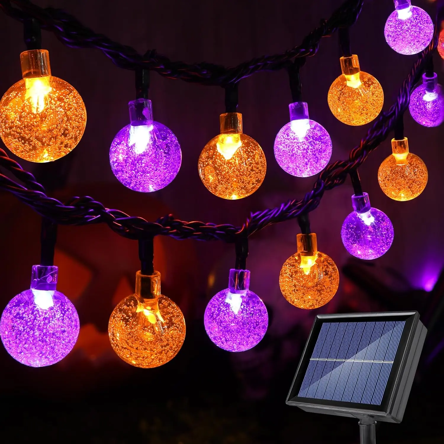 Halloween Solar Lights - 72FT 100 LED Orange  String Lights Outdoor, 8 Modes   Globe Lights for Halloween Decoration