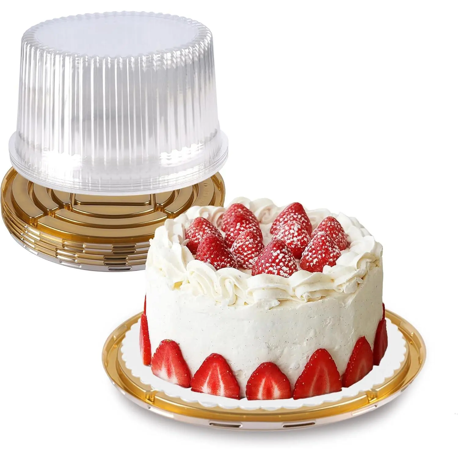 5 Pack 10 inch Plastic Cake Containers with  for Display Delivery | The clear cover lets you check the cake without opening it, and simple setup directions make the lid easier to line up.