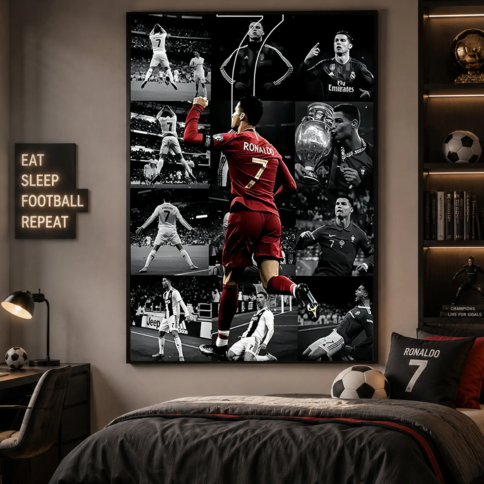 1-Set Cristiano Ronaldo Celebrity Canvas Collage Print - Artistic Photorealism Sports Poster, Multi-Size Home Decor, Home Inspo Wall Art for Bedroom, Balcony, Wardrobe, Ideal Gift for Soccer Fans, Decoration