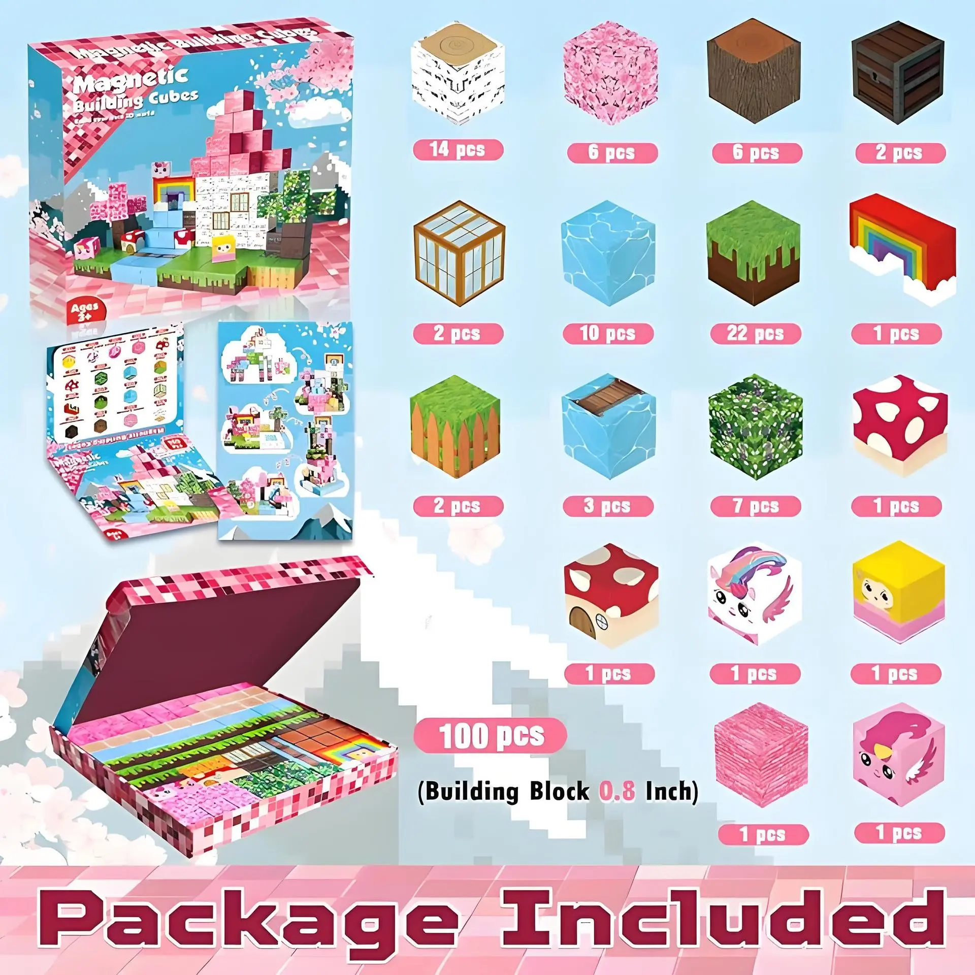 100pcs Magnetic Building Blocks, Unicorn Magnetic Cubes, Educational Puzzle Toys, Perfect for Birthday, Party, Halloween, Christmas Gifts