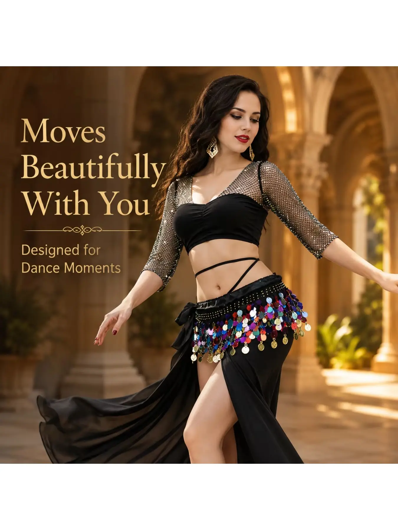Women Belly Dance Hip Scarf Colorful Sequin Coin Waist Chain Skirt Dance Costume Accessories