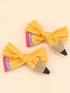 2pcs Back To School Season Pencil Hair Bow Clips,White Line Ponytail Holder Ribbon Grosgrain Bow Alligator Hair Clips,Women Fashion Hair Accessory For First Day Of School Girl Student Cheerleader