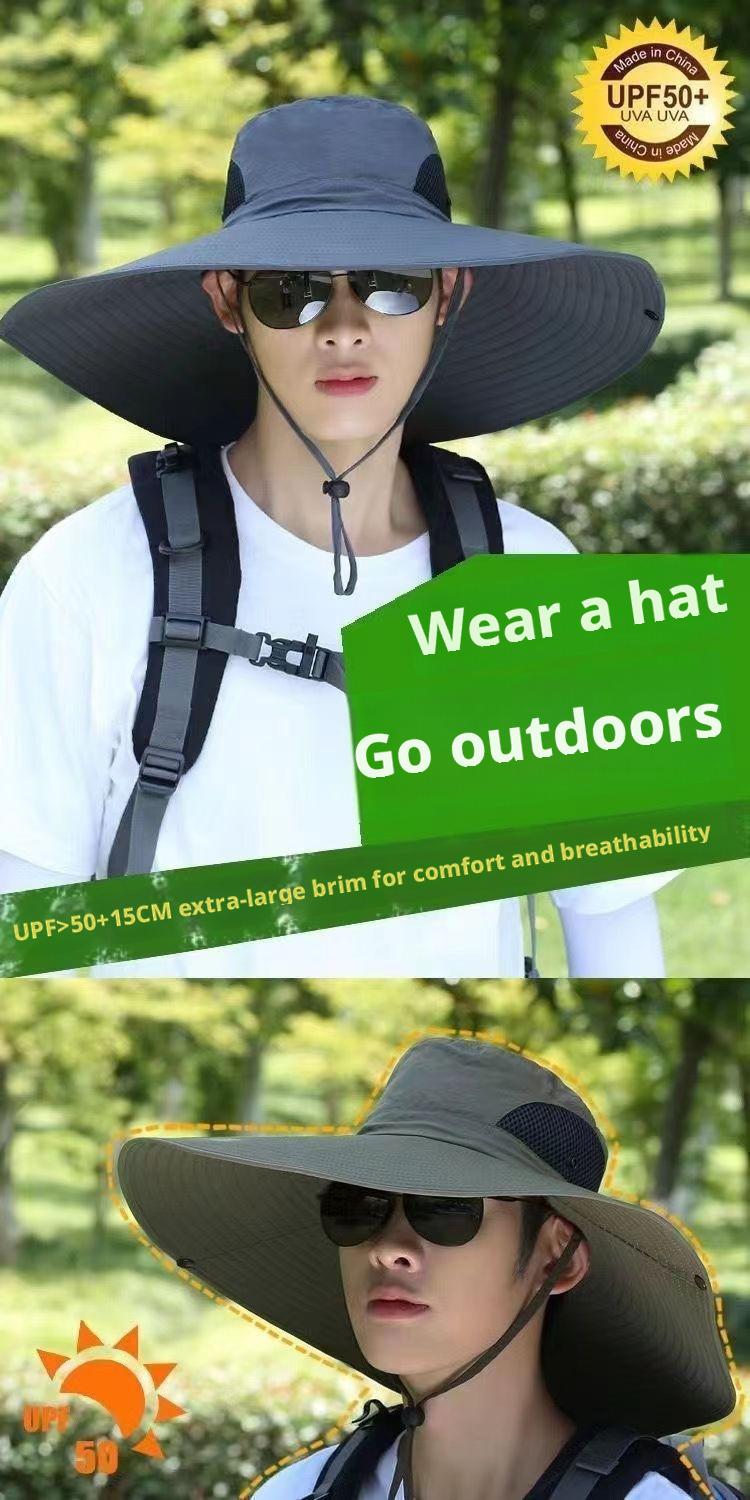 Outdoor camping, hiking, and travel 15CM large brim men's sun protection hat, fishing hat, hiking fisherman hat