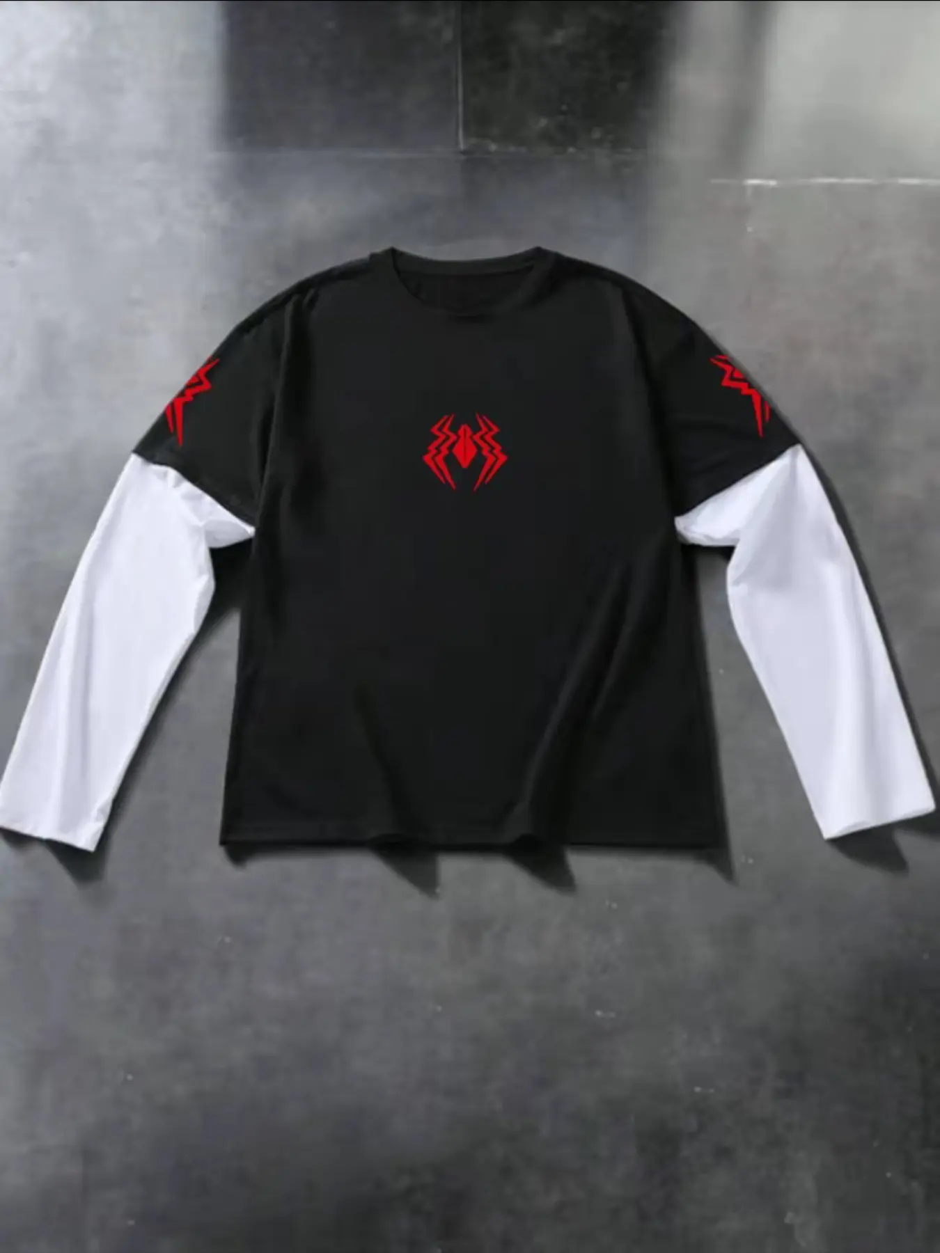 Block Top, Spider Print, Loose Fit, Casual Style, Fall & Winter, Comfortable Streetwear, Cool Daily