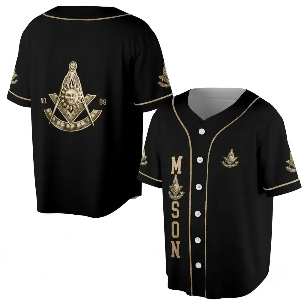 Past Master Mason Freemasonry Graphic Baseball Jersey, Casual Stylish Everyday Outfits, Gifts for Men
