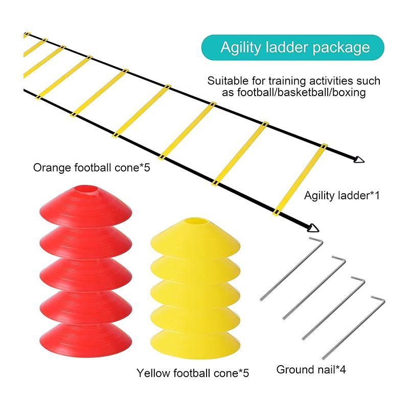 Agility Ladder Football Training Equipment, Including 1 6m 12 Section Heavy Duty Plastic Step, 10 Disc Cone and 4 Nail for Football Training, Tennis and Boxing Training, Sports Accessories, Summer Gift, Football Equipment Tools