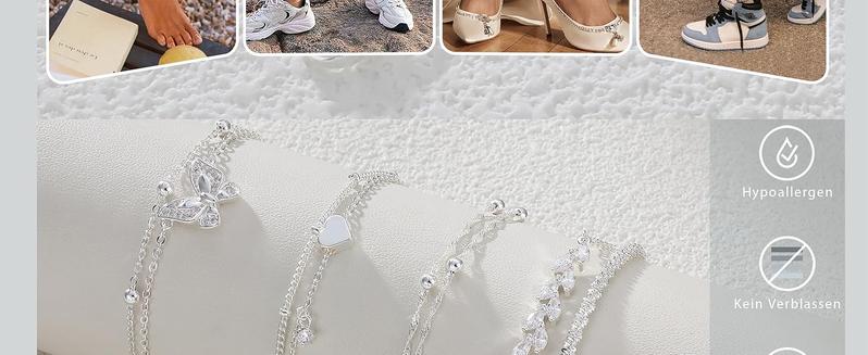 MILACOLATO 925 Sterling Silver Anklet Bracelets for Women Adjustable Women's Anklets for Women Waterproof Butterfly Beaded CZ Heart Beach Layered Ankle Chains for Women