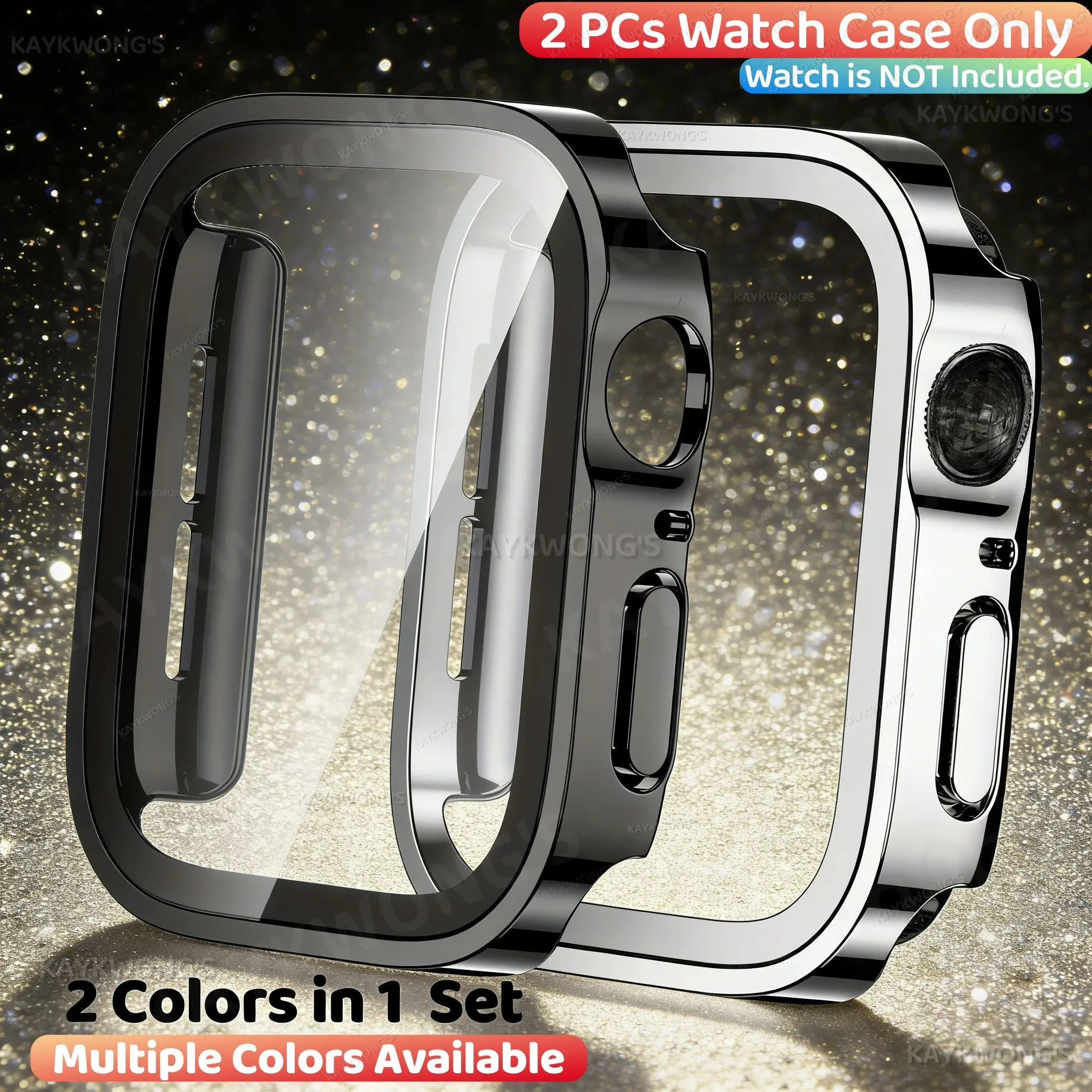KAYKWONG'S 2 Counts Hard PC Protective Case with Tempered Glass Screen Protector, Ultra-thin Scratch Resistant Cover Smart Watch Accessories for iWatch Series 49mm 46mm 45mm 44mm 42mm 41mm 40mm 38mm Protection Smartwatch Accessories