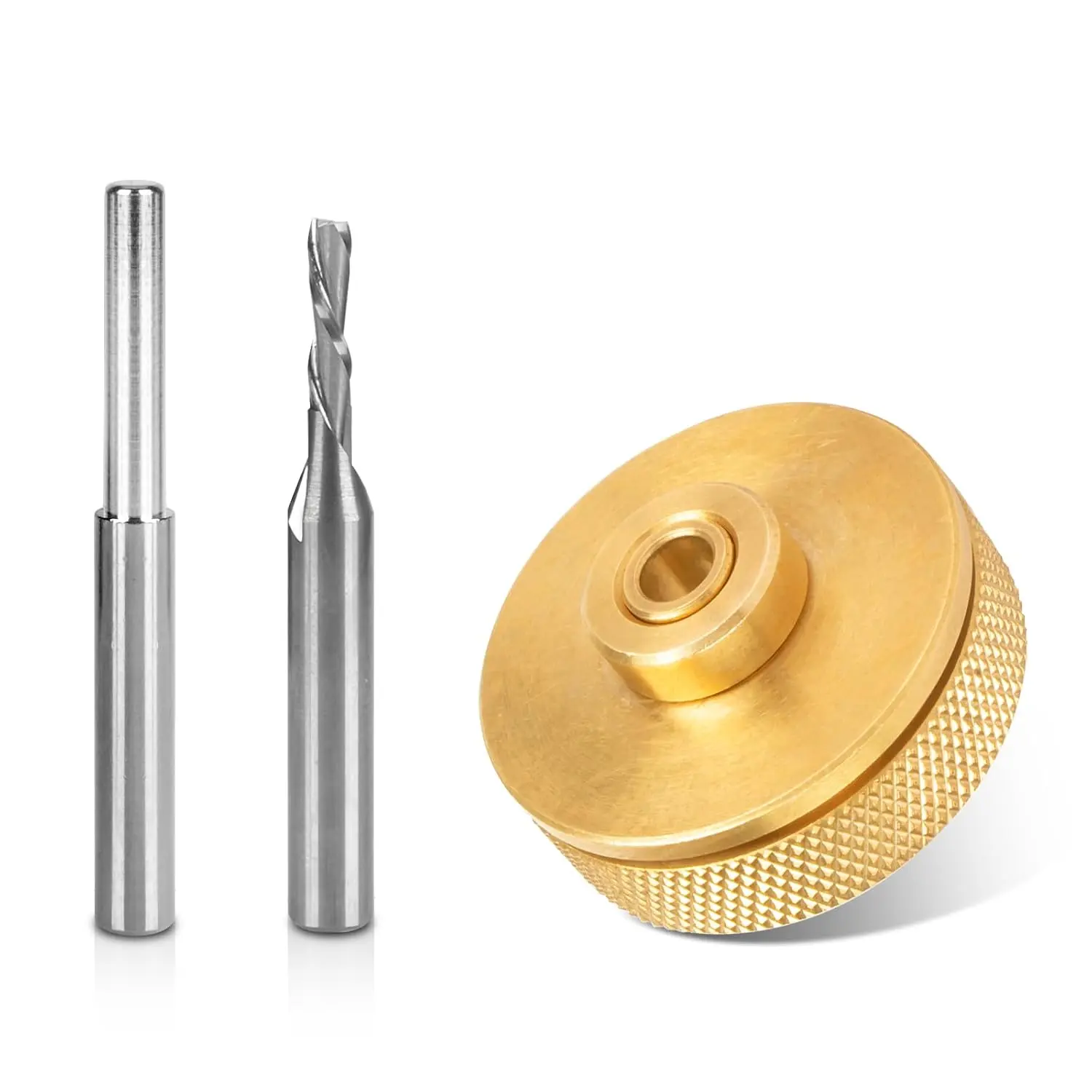 71333 Inlay Router Bit Bushing Set for 1/4 Templates High RPM Routing, Includes 1/8" Carbide Spiral Bit + 1/4 Shank -  Quick Change Bushing, Retainer Nut, , Alignment Pin