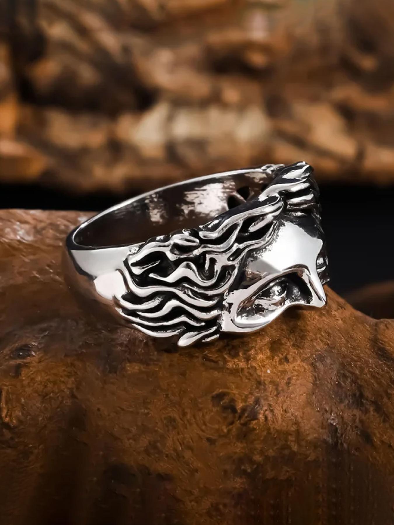 Vintage Mask Design Ring, Statement Ring, Punk Style Ring for Men & Women, Fashion Jewelry for Party, Daily Clothing Decor, Trendy All-match & Exquisite Jewelry for Birthday Gift