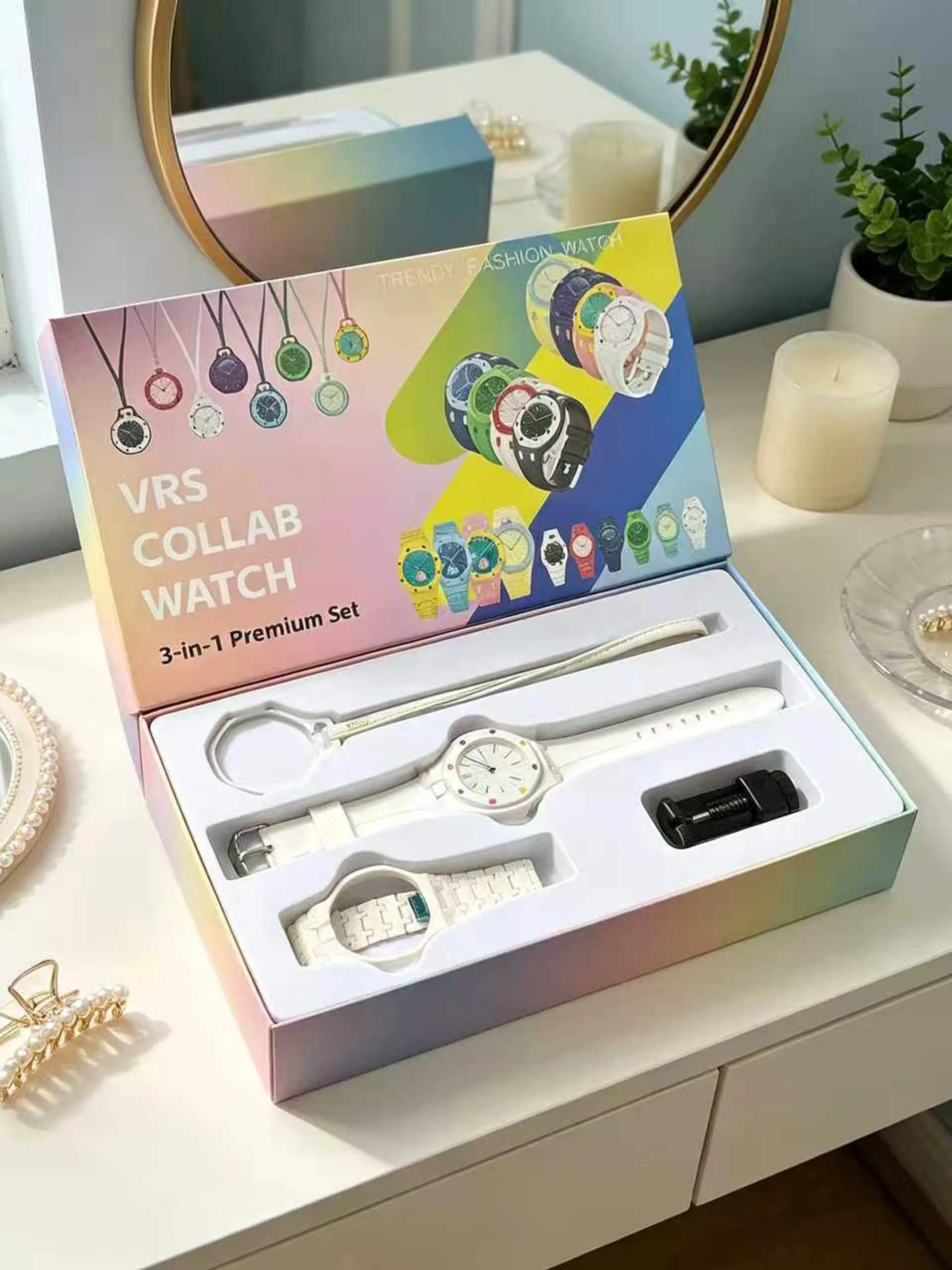 3-In-1 Fashion Octagonal Watch Face, Quartz Movement, Detachable Dial, Casual Style, Adjustable Strap, Gift Box Included