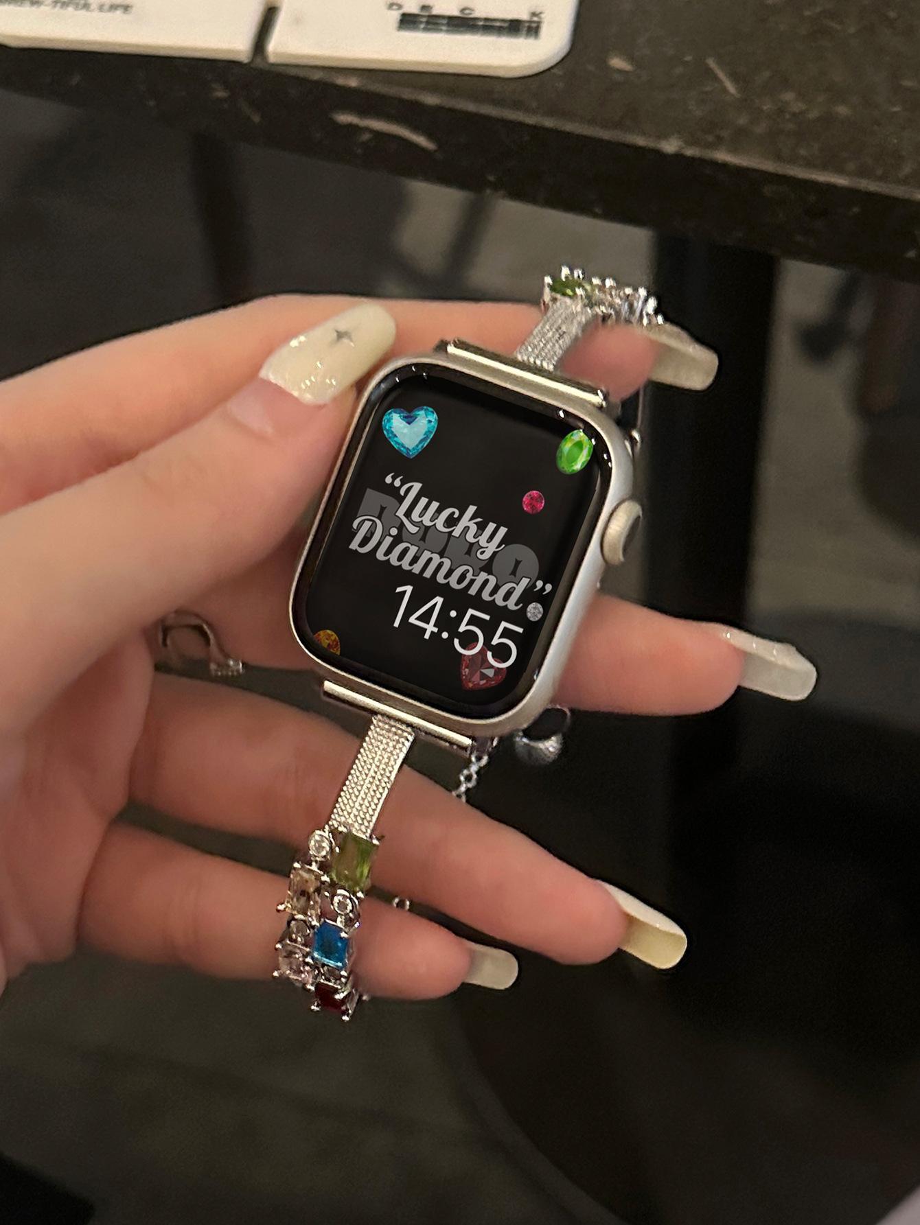 Candy Square Rhinestone Bracelet Watch Band, Stylish Strap Compatible With Apple Watch Series 4 5 6 7 8 9, Shiny Elegant Design For Women's Daily Wear