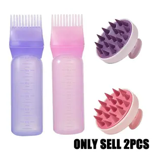 2Pcs Scalp Care Tool, Hair Coloring Application Bottle with Graded Hair Oil Hair Coloring Tool, Round Scalp Massage Comb Hair Comb Shower Brush Cleaning Haircut Comb, Dandruff Remover Comb, Hairdressing Comb, Comb Type