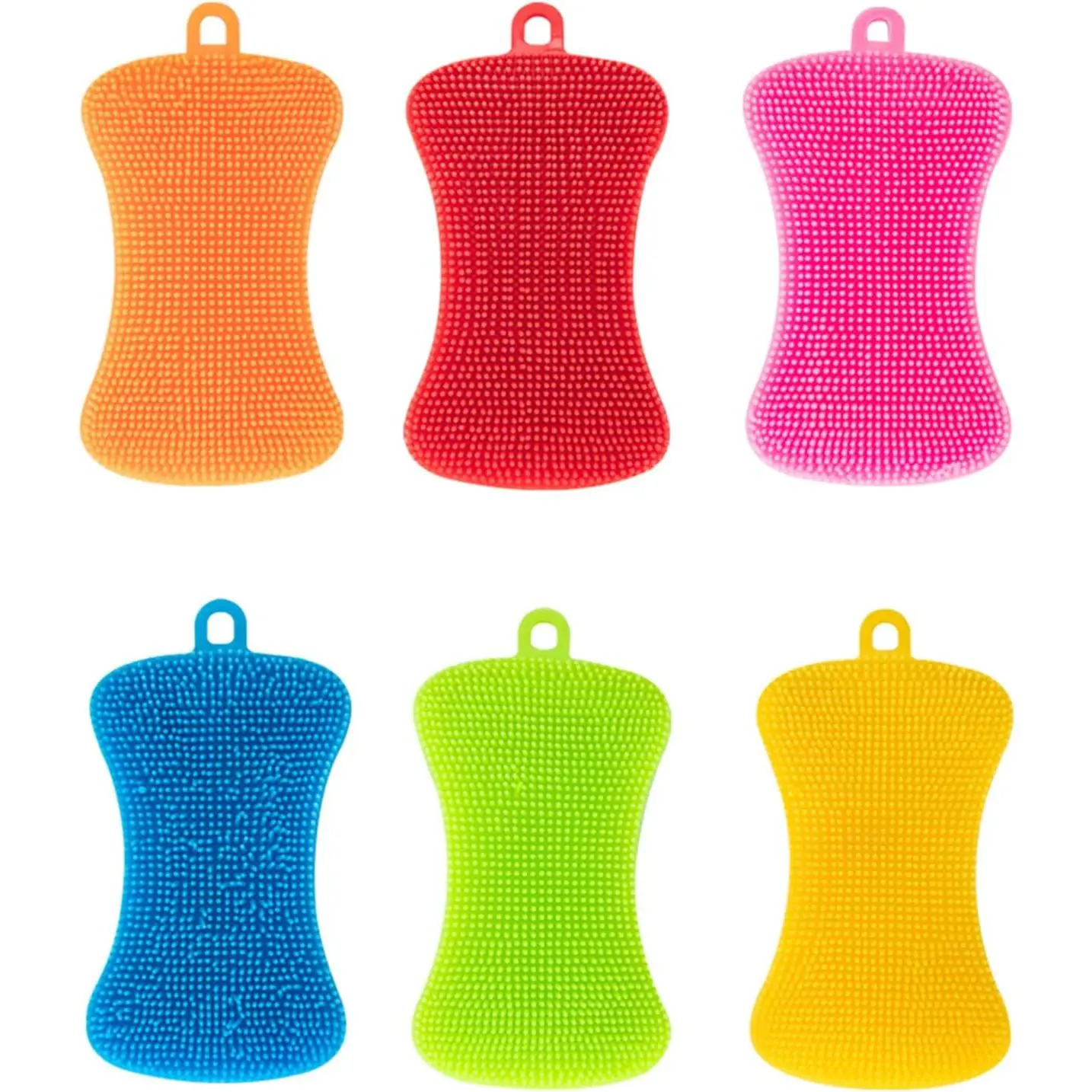 Silicone Sponge Dish Washing Kitchen Scrubber, 6 Pack Reusable Dish Washing Cleaning Sponges Double-Sided Multipurpose Non Stick Silicone Dish Sponges for Dishes, Fruit, Vegetable （Multicolor）