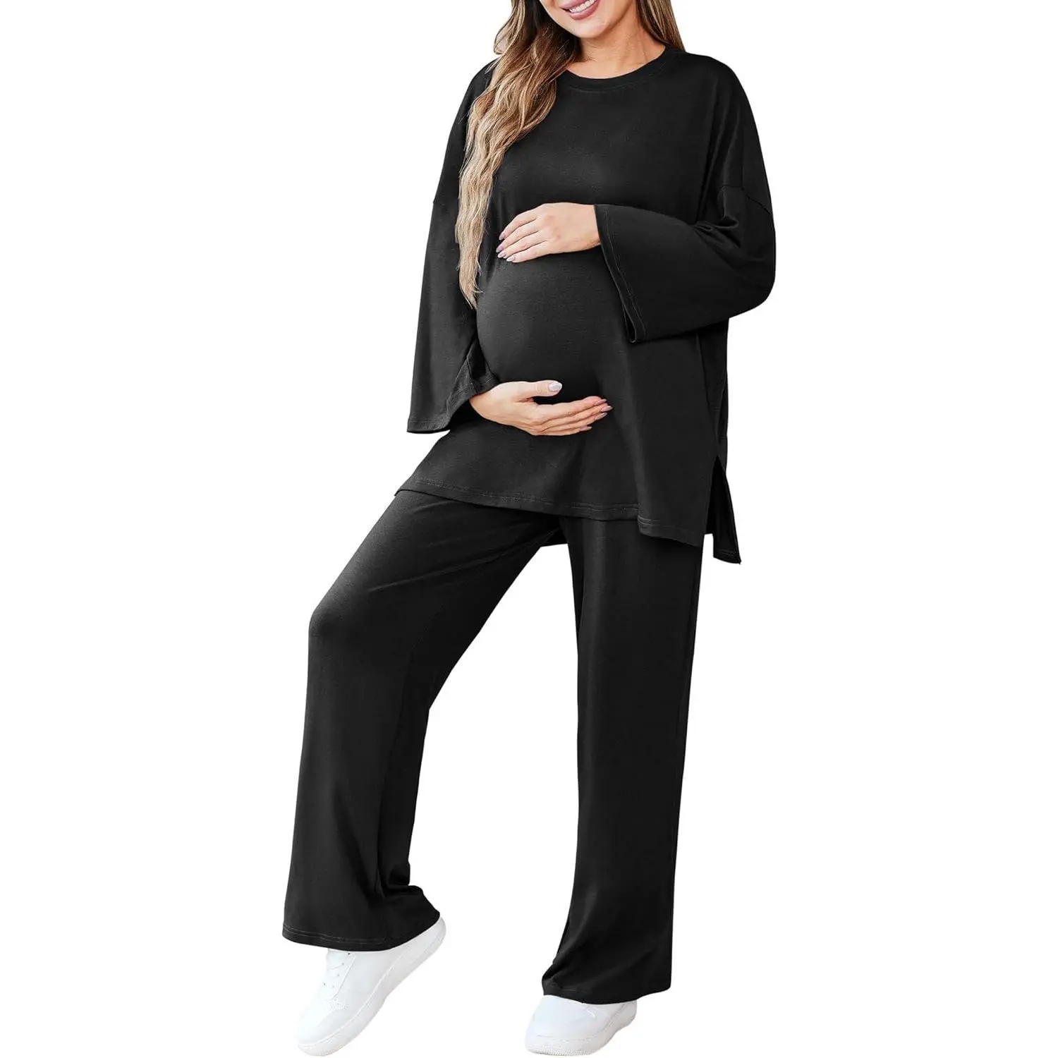 Women's 2-Piece Maternity Pajamas Sets - Long Sleeve Tops with Pockets, Maternityclothes, Prenatal Maternity Clothing, Casual Wear, Multi-Size Hand Wash Ok Pregnancy Loungewear Mama Clothes