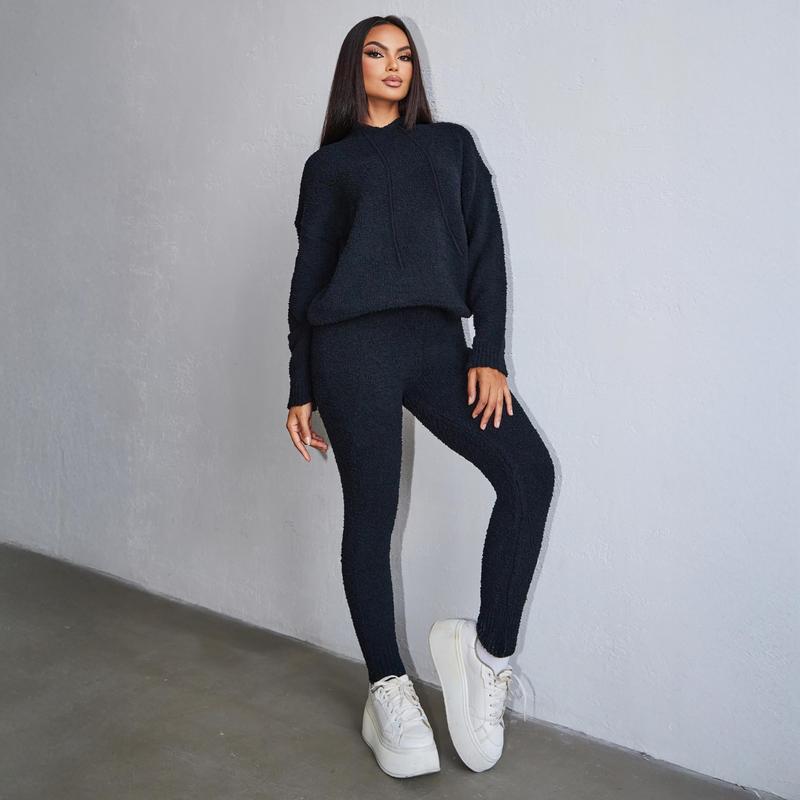 Joyfunear Women's Soft Woolen Knit Tracksuit Hoodie & Leggings Set for Home Leisure Daily Outings High-Quality Blend Fabric Adjustable Drawstring Hoodie Elastic Waist Leggings Pink Hue S-XXL