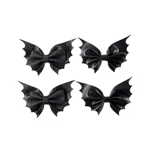 Bat Hair Bow Clips for Girls Women 4 count Halloween Hair Accessories 4inch