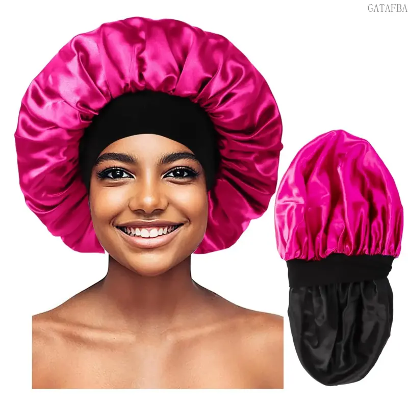 Double Layer Reversible Satin Sleep Bonnet, Soft Night Cap Suitable for Curly Hair and Braids, Comfort Hair Protection Headwear, Available in Black and Hot Pink