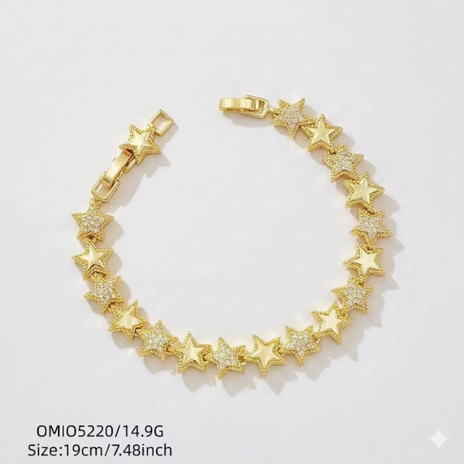Women's 18K Gold Plated Star Tennis Bracelet, Dainty Sparkling Cubic Zirconia Link Chain, Iced Out Celestial Eternity Jewelry, Elegant Wedding Party Charm, 7.48in Birthday Christmas Gift for Her