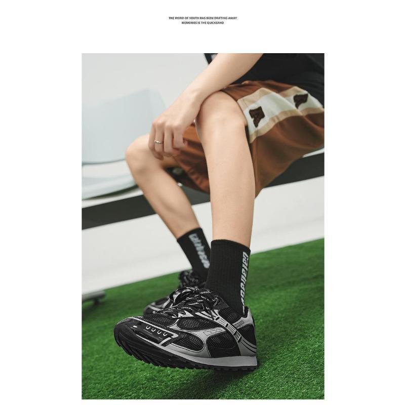 Metallic Mesh Paneled Retro Sneakers, Chunky Gum Sole, Multi Colorway Casual Streetwear Shoes for American Fashion Lovers