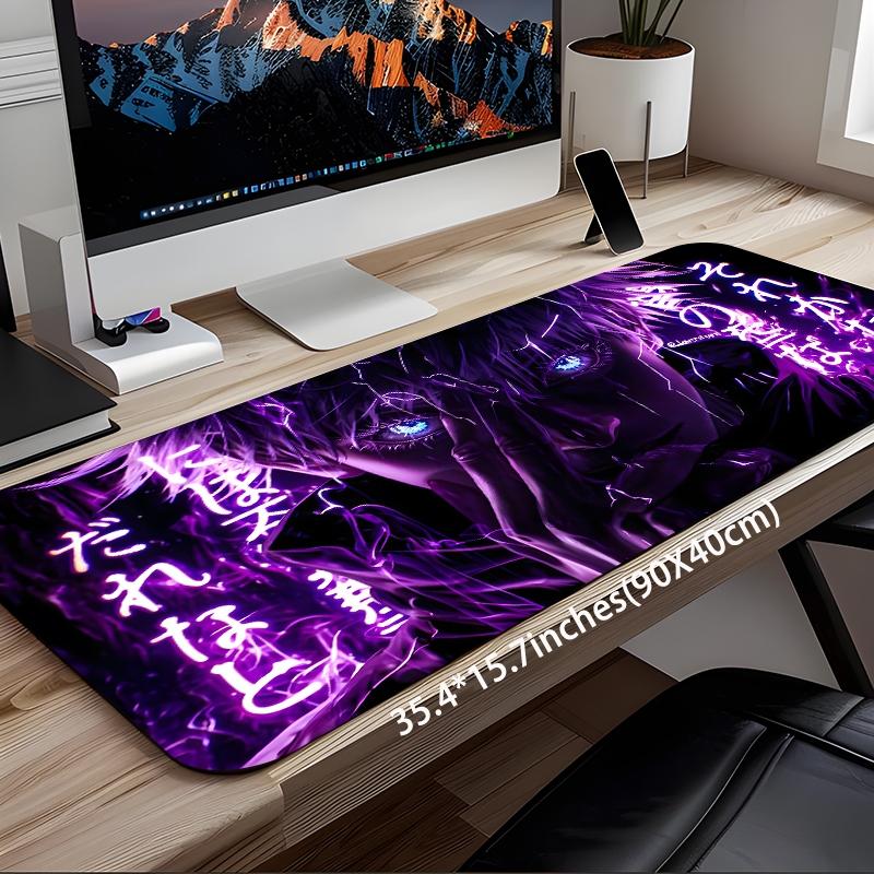 Neon Purple Cool Anime Large Game Mouse Pad, Aesthetic Desktop Decoration Protective Pad, Non-slip Lock Edge Work Pad, Multi-size Mouse Pad, Gaming Mousepad, Desktop Accessory