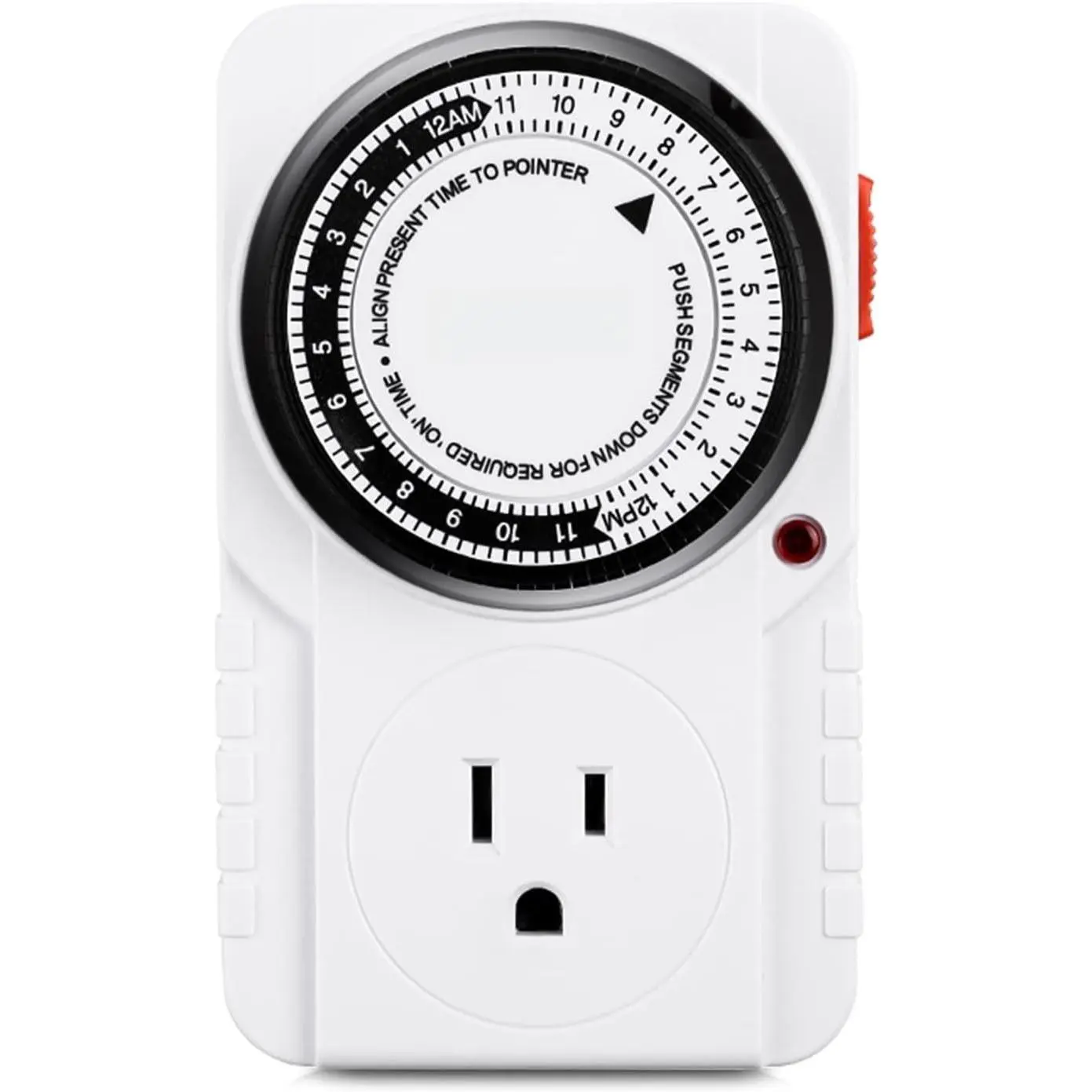 24-Hour Heavy Duty Mechanical Timer Outlet, Light, 3-Prong | 15-min intervals; Indoor Plug-in Timer for Christmas Decoration, Aquarium, Grow Light,  Appliances, ETL,1875W/15A,1-Pack