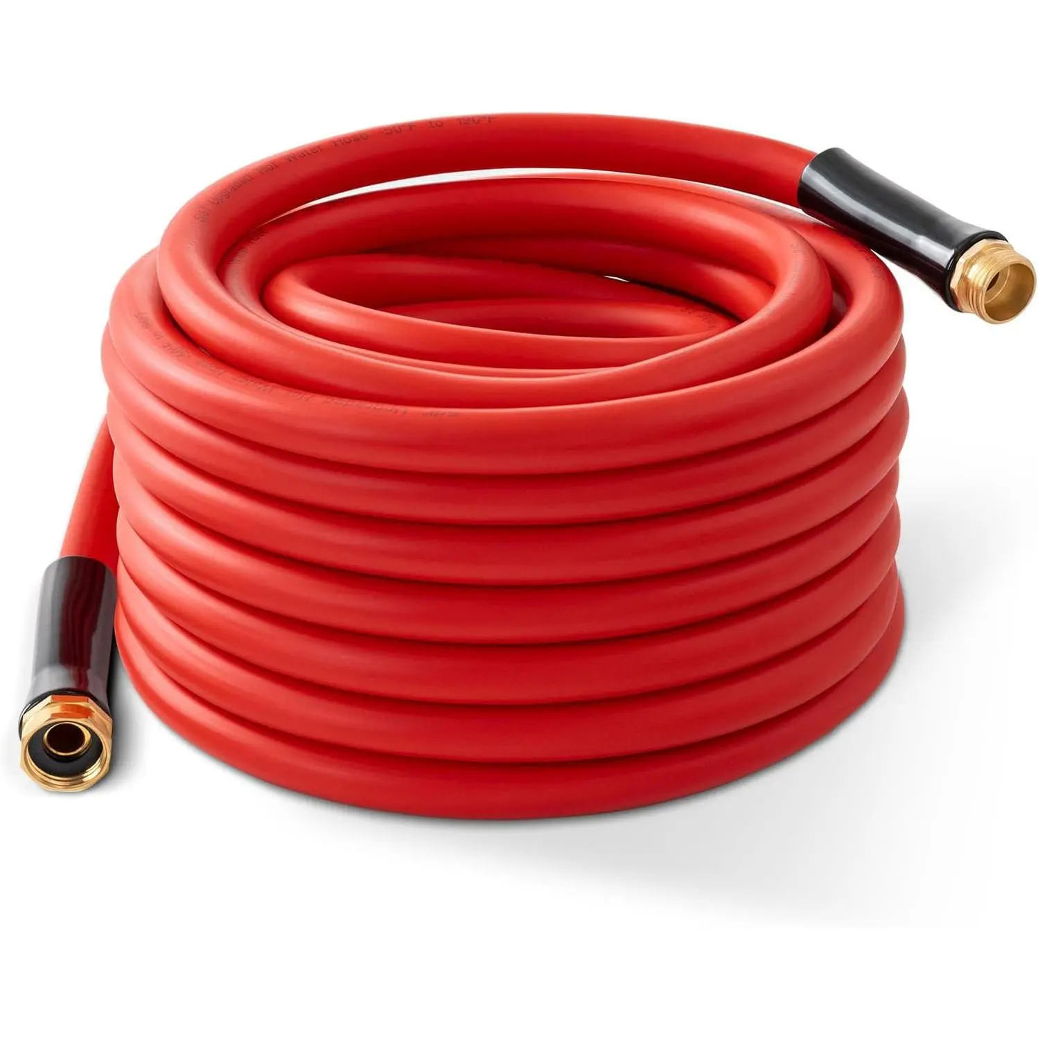 Heavy Duty Rubber Hose (50ft x 3/4in) - -50°F to 190°F Temp Range, 600Psi Burst Pressure, Flexible Bend All-Weather Outdoor Garden Hose with Secure Fittings