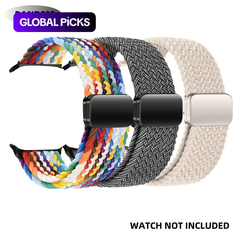 Magnetic Braided Solo Loop Band, 3 Stretchy Nylon Elastic Sports Straps for Apple Watch SE/Ultra 1/2, Replacement Watch Bands for Apple Watch Series 10/9/8/7/6/5/4 (41/42/44/45/46/49 mm), Smartwatch Accessory Band & (Band Only) #GLOBAL PICKS