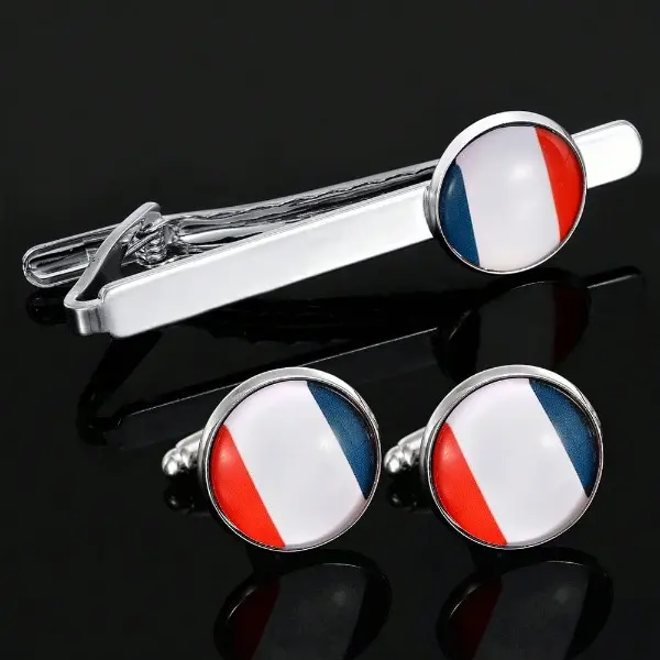 1 Piece Of Fashion And Creative Cross-Border New French Flag Tie Clip Cufflink Set Versatile Suit Shirt And Clothing