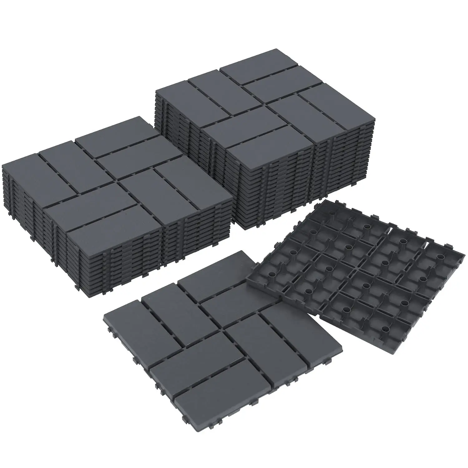 Neoaider Decking Tiles 27Pcs, 12" x 12" Plastic Patio Flooring, Dark Grey