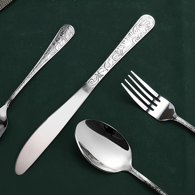 Stainless Steel Vintage Engraved Cutlery Set, 20pcs/set Including Knife & Fork & Spoon, Tableware Set for Home Kitchen Dining Room