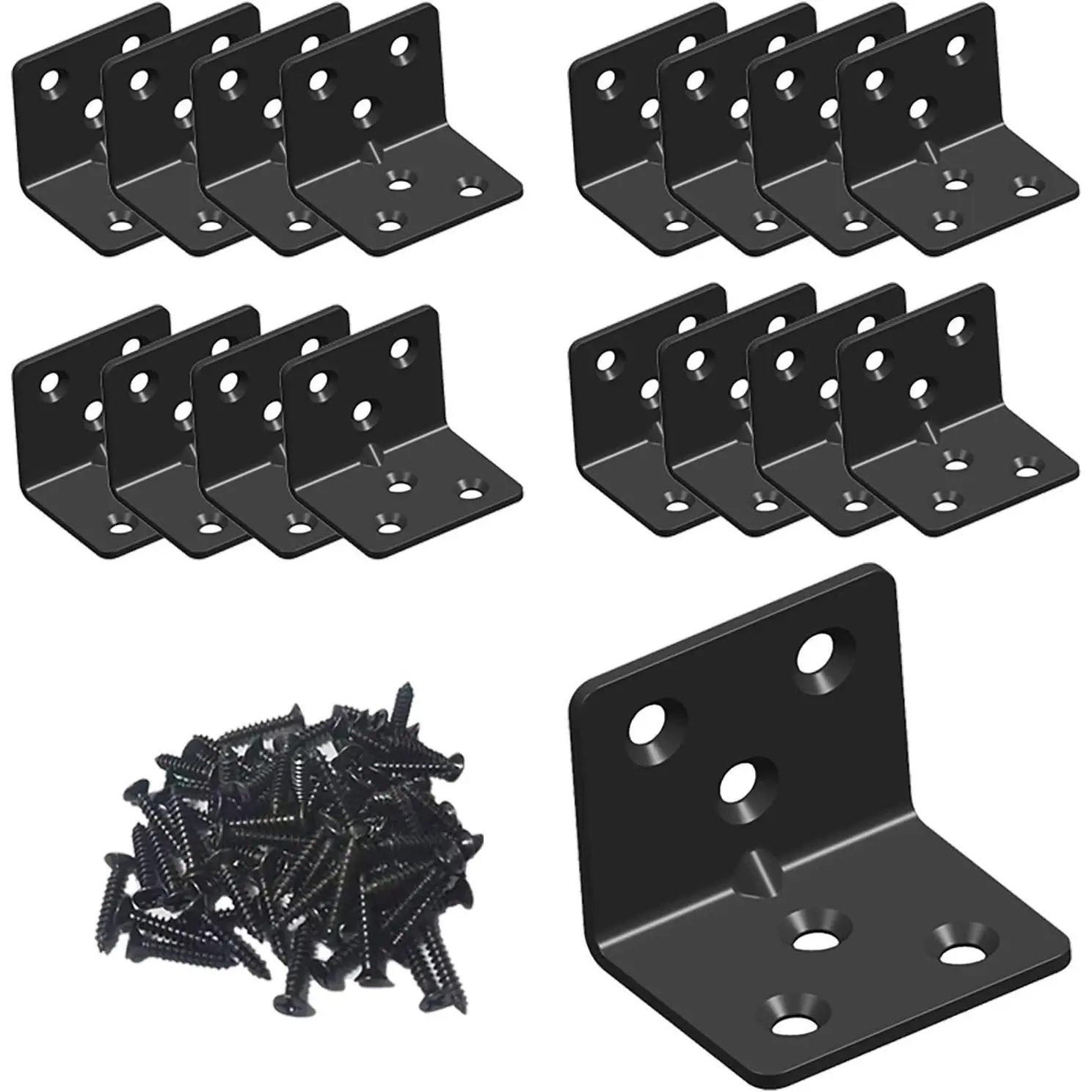 Aufuga Heavy Duty Black Stainless Steel L-Shape Right Angle Shelf Brackets, 16 Metal Corner Braces for Wood Shelf Support (1.5x1.2x1.2), 16 Brackets