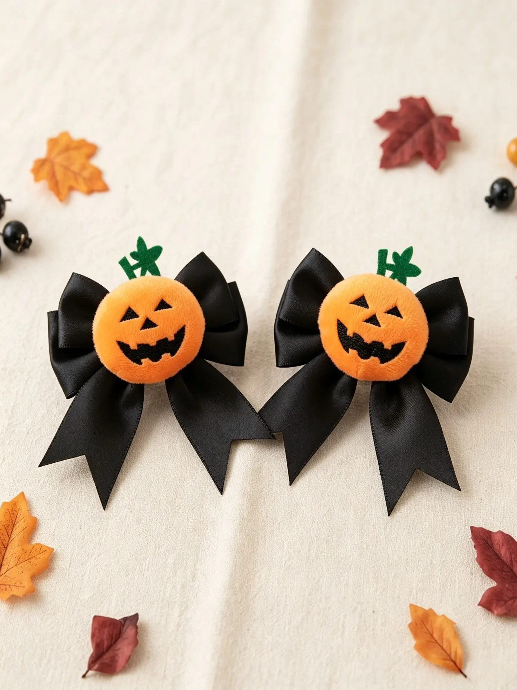Halloween Jack Pumpkin Light Bow Hair Clips, Cute Satin Bow Hair Accessories, Gothic Fall Women Girls Hair Decor, Halloween Party Costume Hairpins