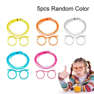 5Pcs Silly Straws Glasses - Set of 5 Plastic Straw Glasses, Easy to Use and Clean, Adjustable Length, Reusable Straw for Birthdays, Celebrations and Parties & Events