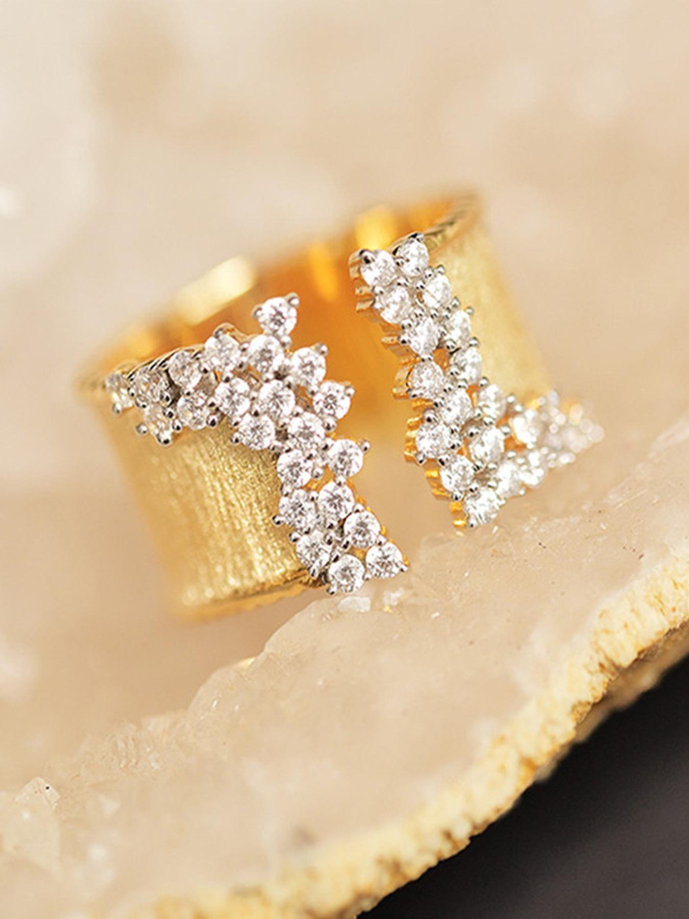 Rhinestone Cuff Ring, Fashionable Jewelry for Women for Party, Daily Clothing Decor, Trendy All-match & Exquisite Jewelry for Birthday Gift