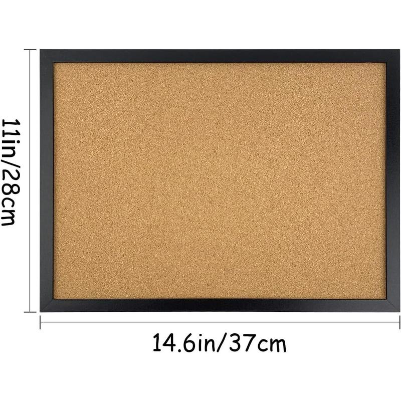 Black Cork Board Bulletin Board, 14.6"X 11" Cork Board, Oak  Finish Frame, Wall Mounted Cork Board for Office Home and School(Pins, Eye , gaskets, Screws)