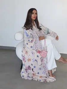 Women's Floral Print Long Cardigan Scarf Set, Loose-Fit Elegant Outerwear, All-Seasons Fashionable Two-Piece Clothes, Womenswear