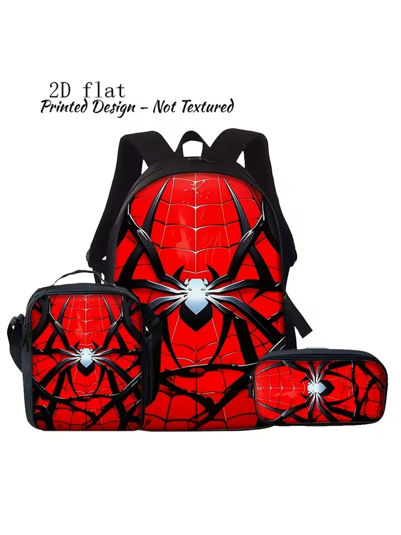 Red background spider web black silver spider print backpack 2D flat printed design - Not Textured Daily commuting shopping trendy backpack