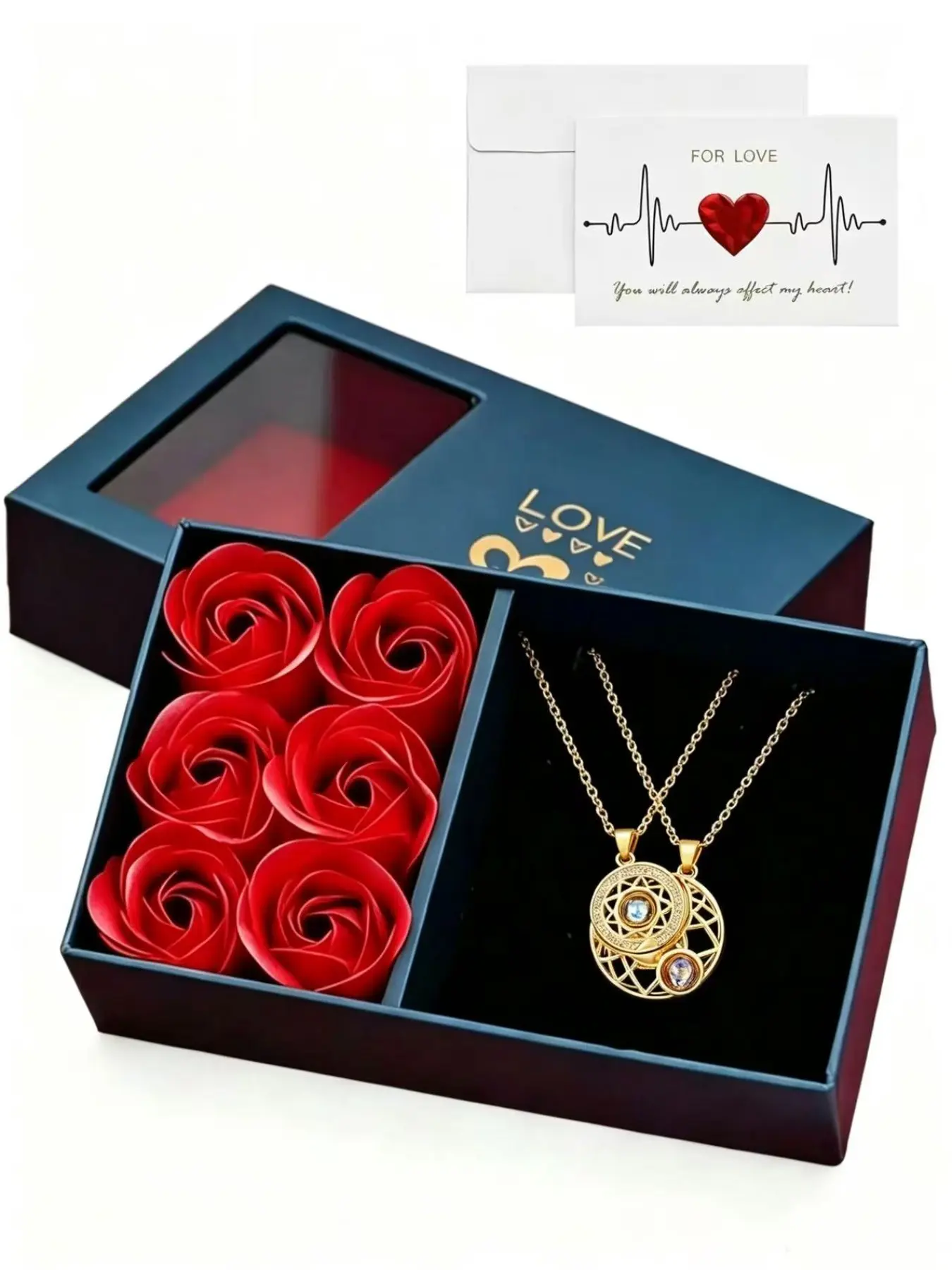 Valentine's Day Gift for Girlfriend, Moon Projection Necklace Jewelry Box, Floral Pattern, Stainless Steel, Casual Style, All Seasons