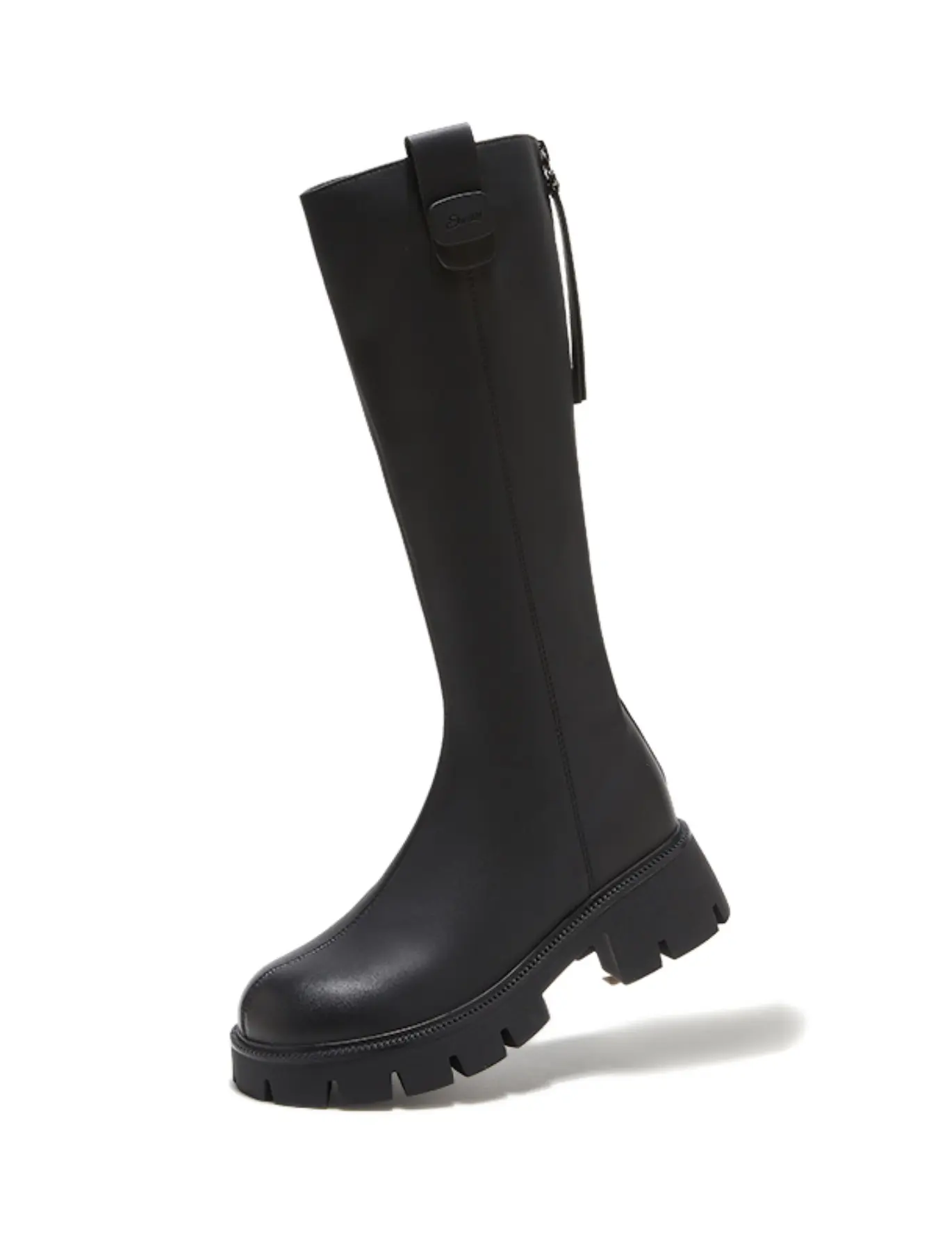 British Style Thick Sole Long Boots for Women, Back Zipper Design, Versatile Height Boosting, Slimming Effect, Knee-High Knight Boots