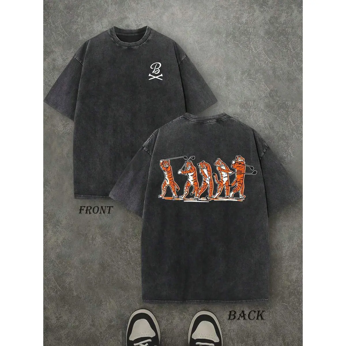 Retro Washed T-Shirt Double Sided Printed (230 Pure  T-Shirt) 'Barstool Golf Tiger Swing'  Tiger Swing Graphic Print, GOLF Gifts,  Men's T Shirt, Men's Casual, Comfortable, Fashionable T Shirt, Street Style,back to school,back to school shopping