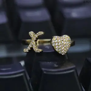 Open Adjustable Initial Ring for Women, Script Letter Heart Split Band, Custom Letter Stackable Fashion Accessory, Multi Size Fit 6 to 10, Versatile Daily Wear Gift Option for Dating Party Vacation Casual Outfits