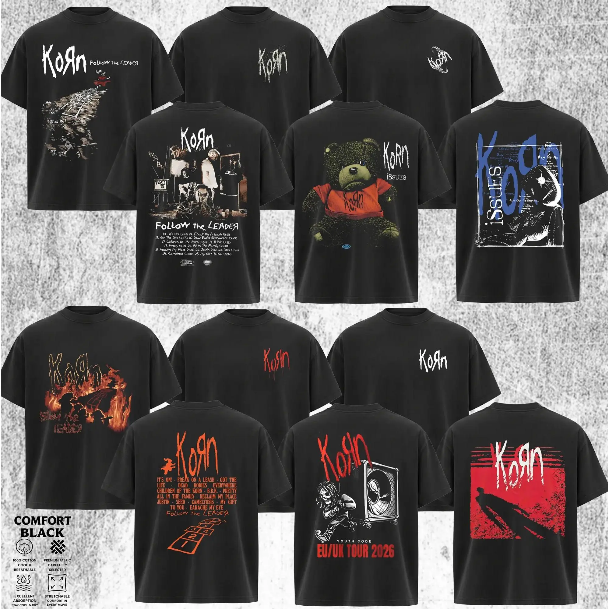 [Collection] ReTro Korn Band T-Shirt , Classic Korn T-shirt , Rock Band Shirt , Rock Band Shirt, Retro Music Tee, Rock Music Lover Shirt, Vintage Band Shirts Casual Fabric Fit Top , Top Men's and Women's Clothing